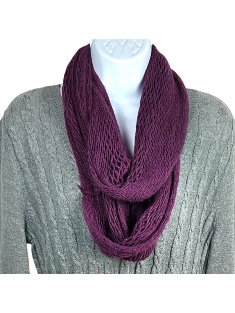 Soft Purple Knit Infinity Scarf Lightweight Crochet-Style Loop Mix & Match 3/$15 - Picture 5 of 7